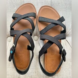 TOMS Sicily Black Canvas Denim Sandals Size (9W)